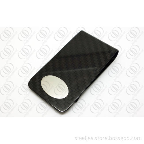 Carbon Fiber Jewelry Money Clip With Stainless Steel Engraveable Oval Accent